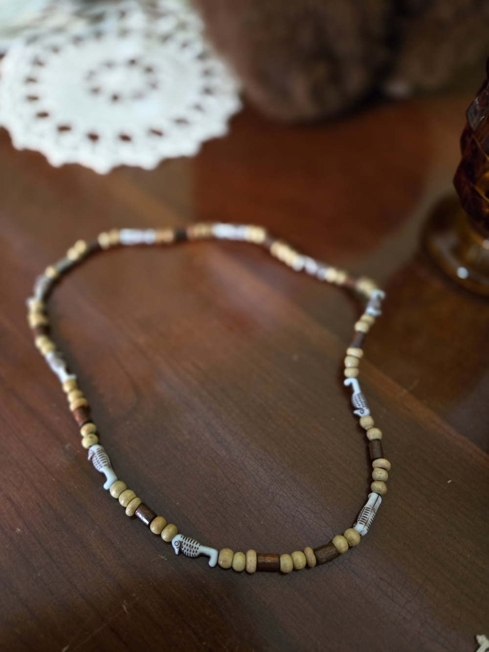 Handcrafted Seahorse Brown & Cream Beaded Women's Necklace